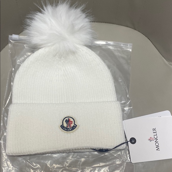 Moncler Accessories - Moncler White Beanie with Pom Pom